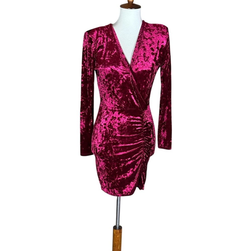 Betsey Johnson deep red crushed velvet long sleeve dress Size Small